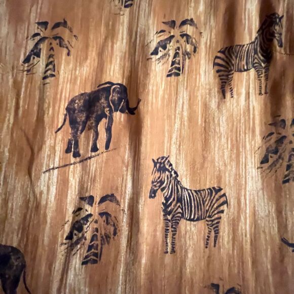 Safari Print Jungle Maxi Dress with Elephants Zebras Palm Trees African Rust - Picture 9 of 9